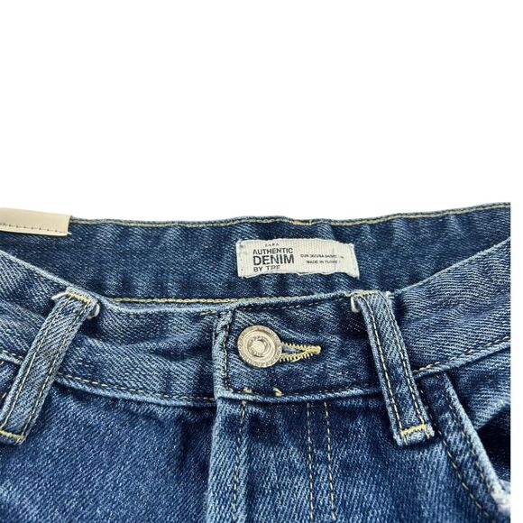 Zara Trafaluc Cropped Straight Leg Jeans Size 4 Denim Blue Pants Slit Distressed - Picture 12 of 13